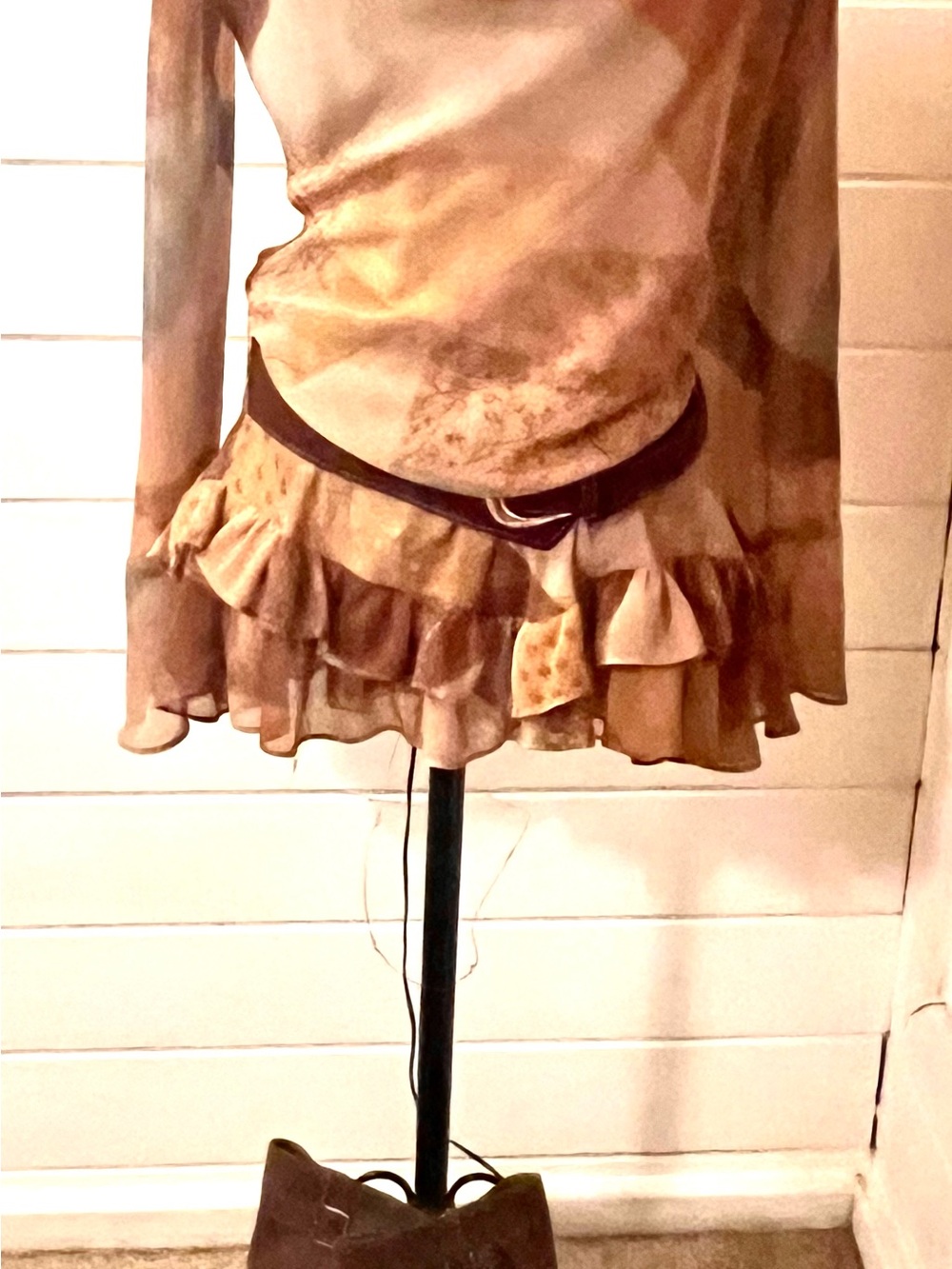 ZARA Patchwork Style Ruffle Mini Dress & Belt - Picture 6 of 8